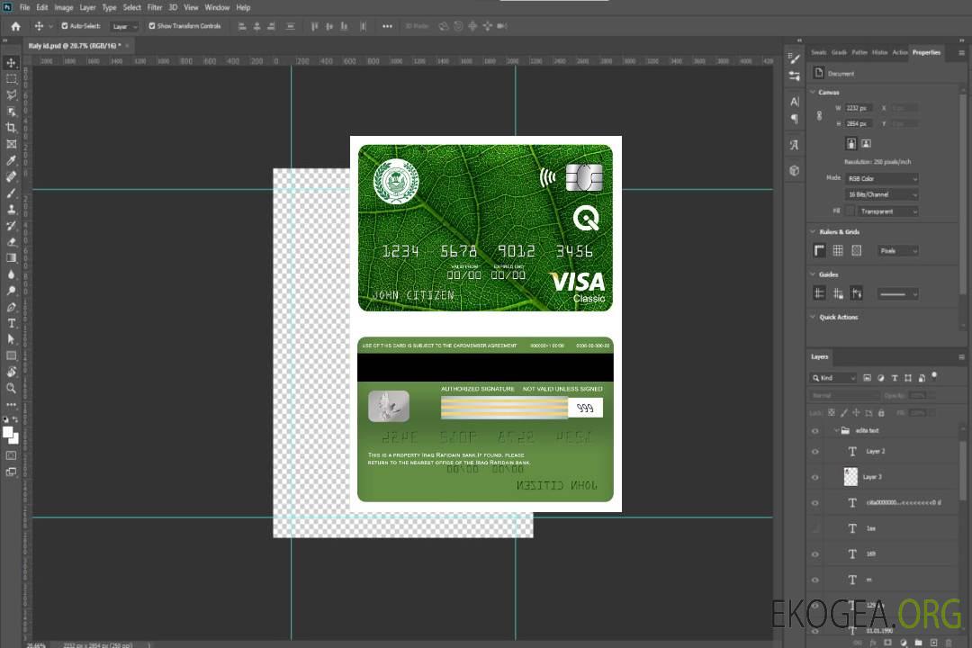 Carte visa classique de la banque Rafidain en Irak template Carte visa classique de la banque Rafidain en Irak template